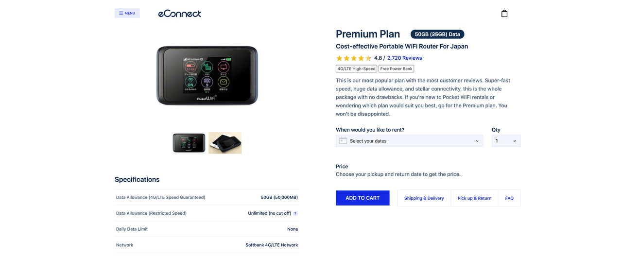 Pocket WiFi Premium Plan | eConnect Japan